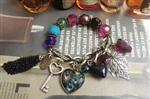Colorful Peacock Tail Leaf Key Tassel Bangle Bracelet