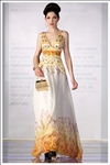 Small Beaded Flowers With Yellow Backgroud Evening Dress V-neck