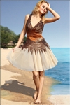 V-neck Mini Silk-like Statin Tulle Homecoming Dress Little Party Dress