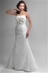 Charming Ruffled Chiffon Mermaid Bridal Gown with Floral Beading Wedding Dress